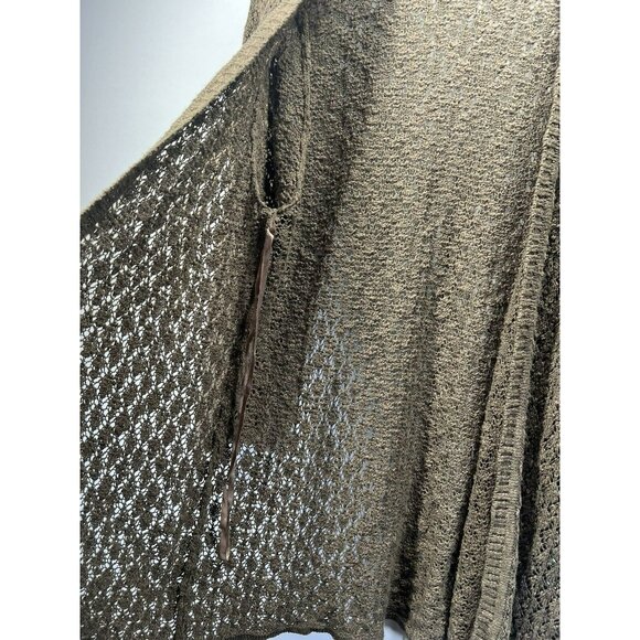 Chicos Sweater Open Crochet Size Large Tan Brown Beach Stretch Cotton Blend Knit - Picture 7 of 9